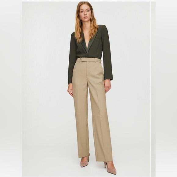 Babaton Atelier Agency Taupe Wool Blend Straight Leg Trousers Size 6 - Picture 1 of 11